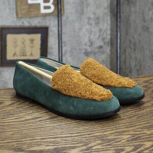 Lori Goldstein Collection Suede Fur Split Greer Loafers Green / Brown 6.5M